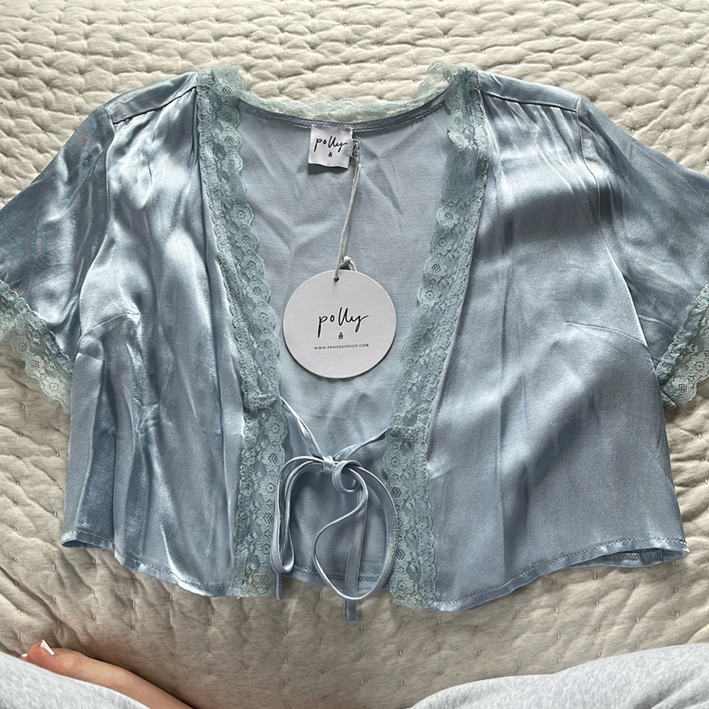 New with tags princess Polly silk tie up top baby blue